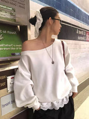 Bxoxo Y2K Sexy Slash Neck Women Hoodie Autumn New Loose Lazy Style Casual Tops Korean Chic 100% Cotton Long Sleeve Sweatshirt