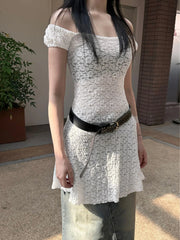 BXOXO Fashion Sheer Lace Cover Dresses Summer Women All-Match Slim Short Dresses Retro Simple