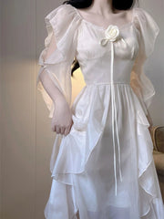 BXOXO Elegant White Dress Women Fairy Dresses Summer Chiffon Vintage Female Sundress Ruffles Holiday Style Fashion Robe