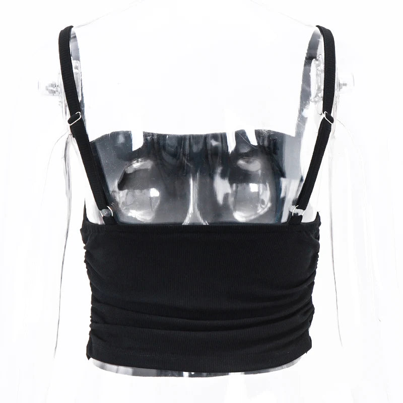Bxoxo Spaghetti Straps Ruched Tank Top Casual All-matching Low-cut Backless Crop Tops Simple Underwear Bodycon Corsets