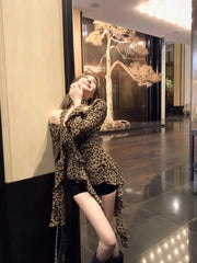 BXOXO T Shirts Women Vintage Leopard Printed Off Shoulder Slash Neck Irregular Ruffles Sexy Tops Slim Y2k Harajuku Ladies
