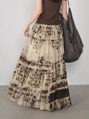 Bxoxo Vintage Ink Wash Print Long Skirt Women Harajuku Elegant High Waist Skirts Retro Gothic Streetwear A-line Midi Skirts