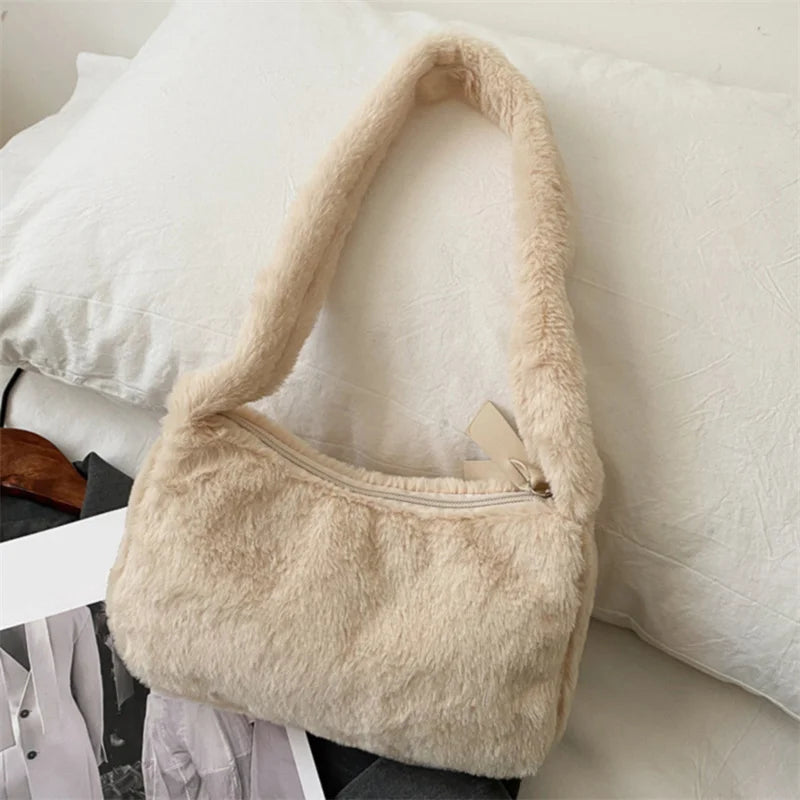 BXOXO Plush Shoulder Bags For Femme Luxury Designer Soft Winter Ladies Clutch Purse Handbag Cute Fashion Female Party Underarm Bag