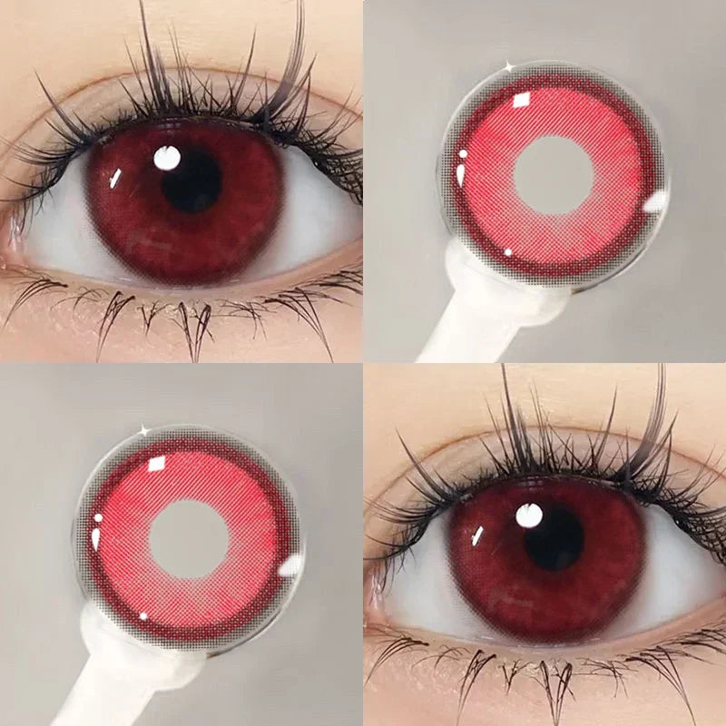 BXOXO 1Pair Red Colour Contacts Lenses Prescription Myopia Halloween Red Eye Lenses Beauty Pupil Makeup Lenses