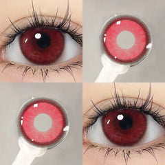 BXOXO 1Pair Red Colour Contacts Lenses Prescription Myopia Halloween Red Eye Lenses Beauty Pupil Makeup Lenses