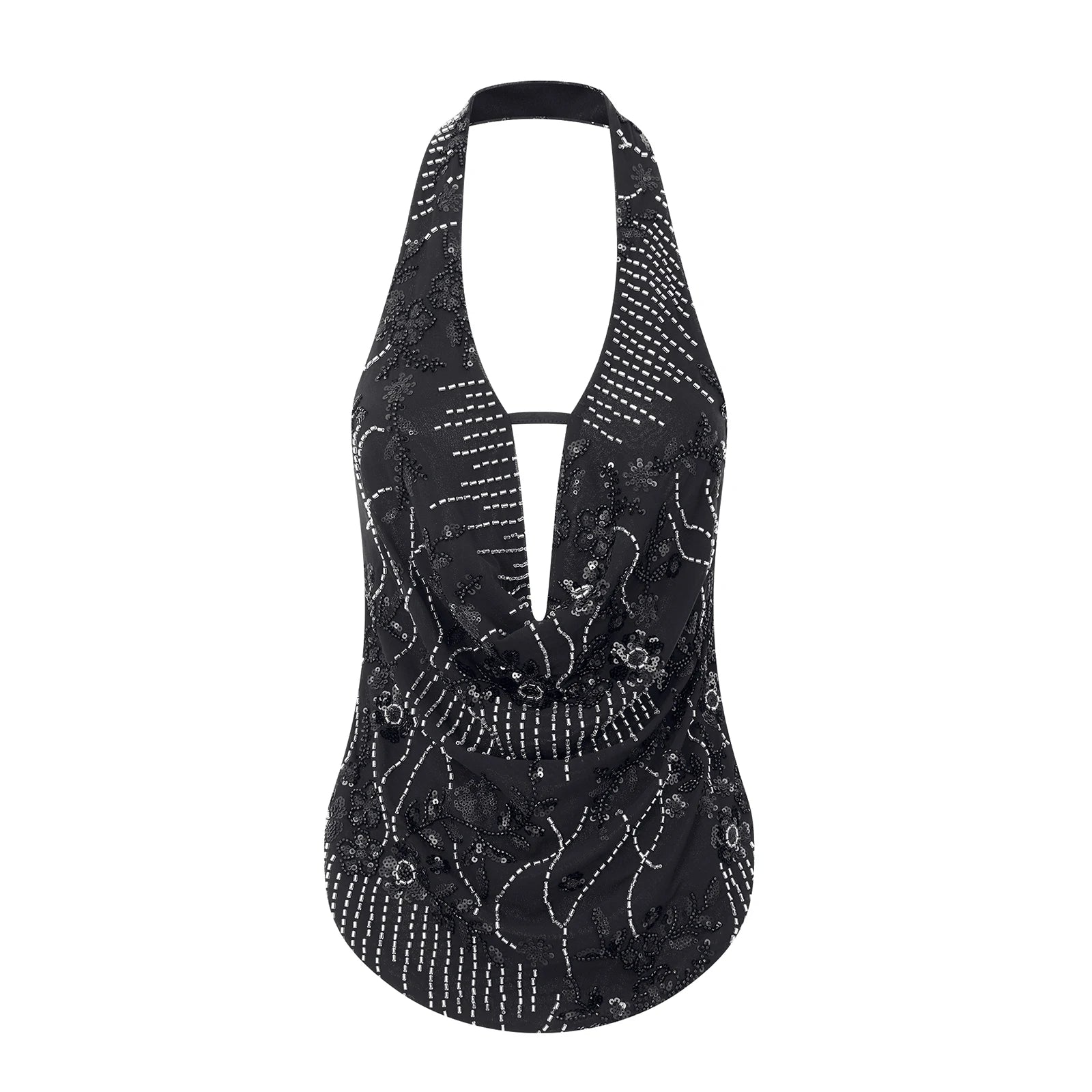 BXOXO Women Halter Tops Summer Beaded Floral Pattern Backless Shirts Vest for Streetwear Y2K Aesthetic Grunge Clothes