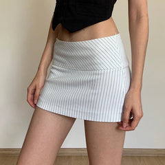 BXOXO Harajuku Striped Print Mini Skirt Vintage y2k Low Rise Skinny Retro Short Skirts for Women Summer Casual Streetwear Basic
