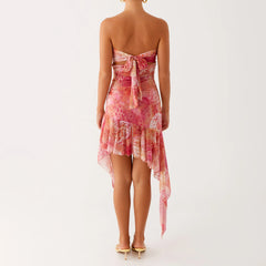 BXOXO Women Y2K Floral Mini Tube Dress Strapless Backless Bodycon Short Dress Boho Sleeveless Bandeau Sundress Beachwear