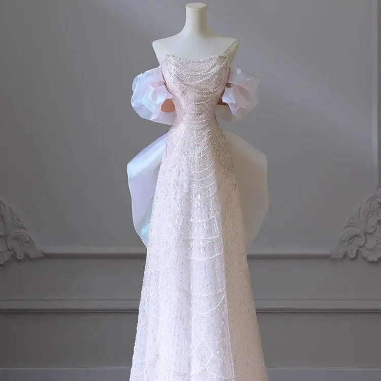 BXOXO High End Heavy Industry Light Wedding Dress, One Shoulder Bridal Temperament, Light Luxury, Niche Fish Tail Engagement Dress,