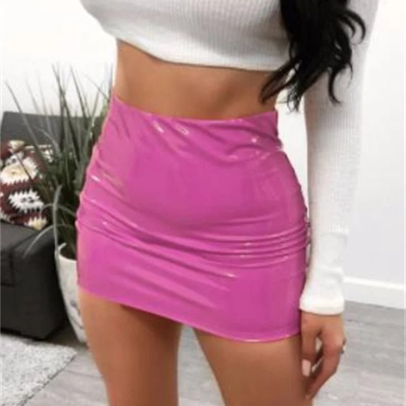 Bxoxo Autumn Sweet Winter Black Sexy Tight High Waist Leather Mini Skirt Reflective PU Hot Sexy Korean Women Sweet 9SVK