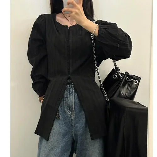 Bxoxo Chic Long Sve Embroidered Button Trim Striped irt Women's Faion Cotton 00% Versatile Sle Spring Collection