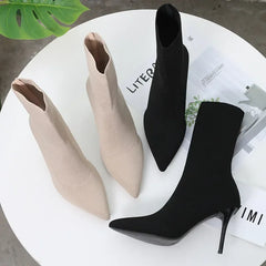 BXOXO Sexy Sock Boots Knitting Stretch Boots High Heels for Women Fashion Shoes Spring Autumn Ankle Boots Female