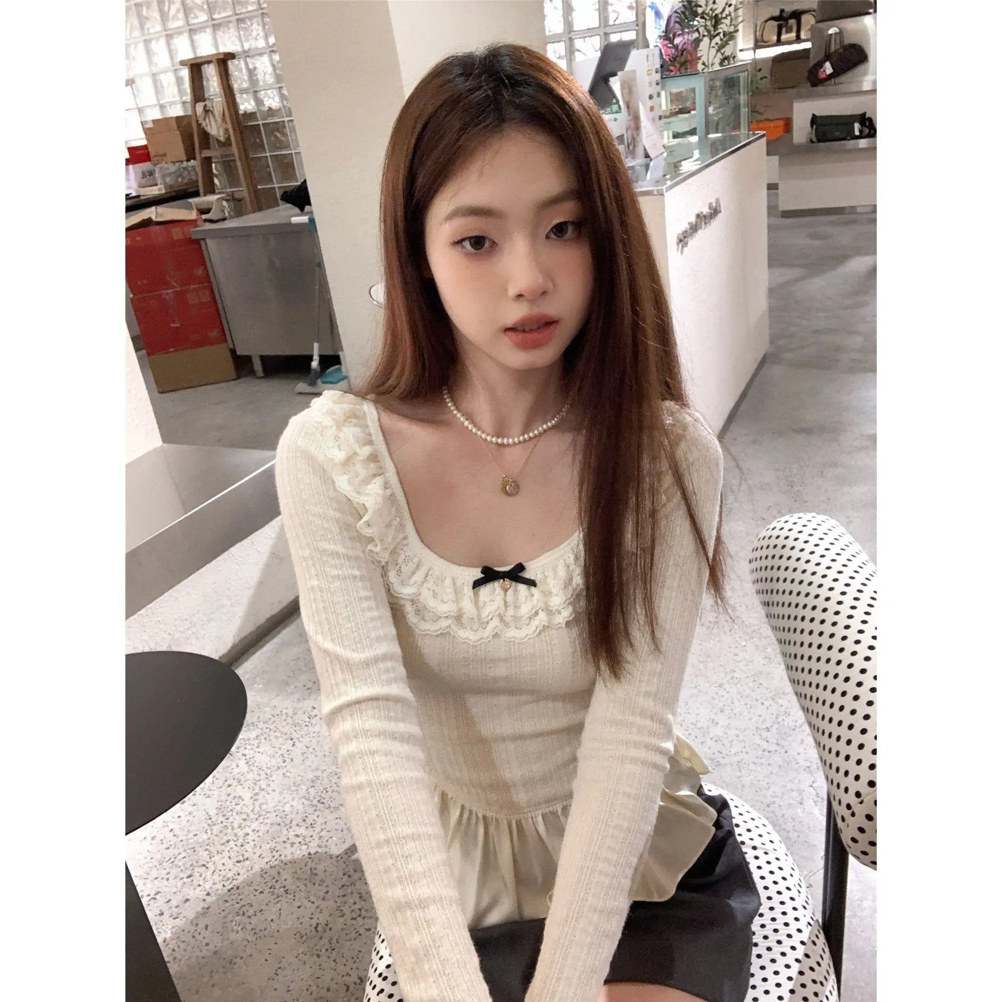 Bxoxo Korean Style White T-shirts Women Fairycore Cute Ruffles Long Sleeve Tees Y2k Sweet Slim Corset Tops Autumn 2025 Ropa