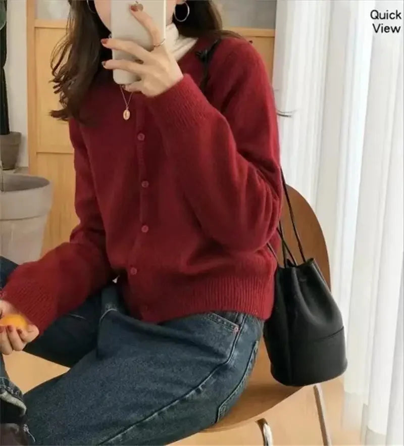 Bxoxo Knitted Sweater Cardigan Loose-fit Warm Jacket Inner Wear Outer Korean Style Stylish Women's Top Core-spun Yarn