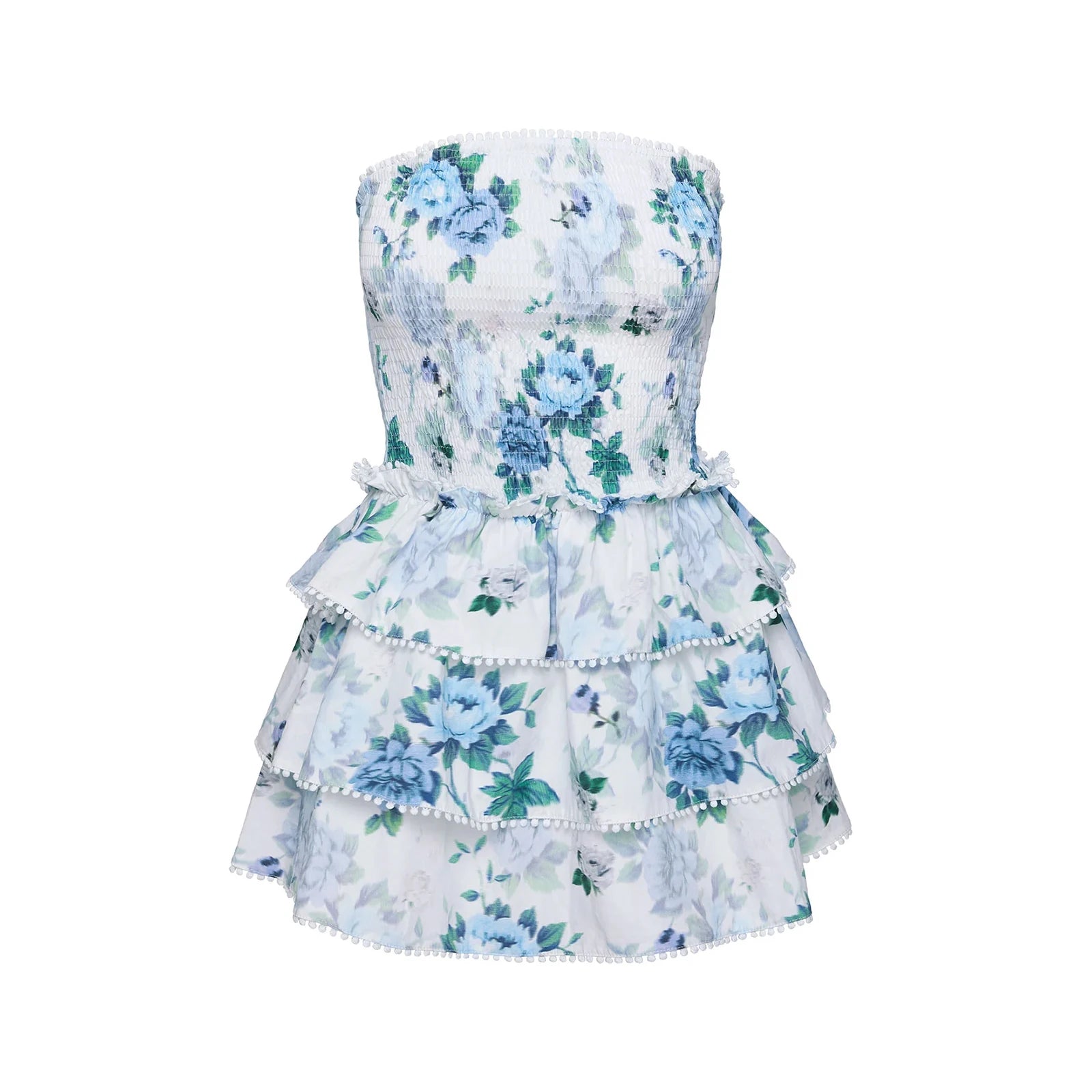 BXOXO Women Y2K Strapless Short Dress Backless Tube Ruched Ruffle Mini Dress Floral Flowy Sleeveless Bodycon Sundress