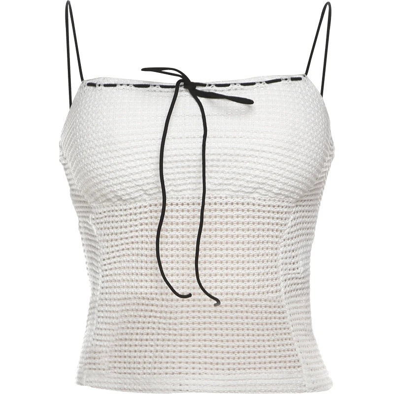 BXOXO Sexy Knitted Bandage Camisole Women Summer Trend  Backless Tank Top Vacation Beach Party Style Fashion Classic Outfits
