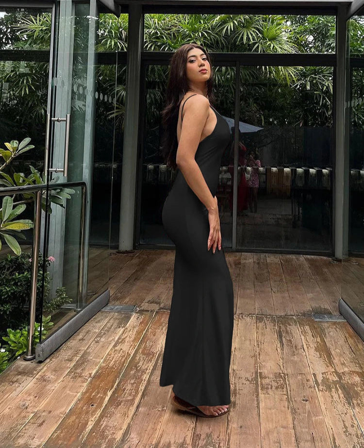 BXOXO  Sexy Backless Women Evening Maxi Dress Folds V-Neck Sleeveless Coquette Elegant Mermaid Matching Banquet Prom Bodycon