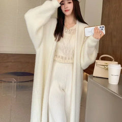 BXOXO Elegant Sweet Long Sweater Cardigan Women Korean Style Sweaters Coat Autumn Winter Solid Loose Casual Vintage Cardigan