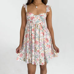 BXOXO Women Fairy Spaghetti Strap Mini Dress Y2K Floral Babydoll Short Dress 2025 Summer Backless Party Dress Streetwear