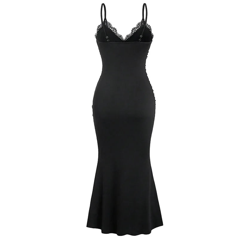 BXOXO  Spaghetti Strap Lace Sexy Maxi Dress For Women Gown Fashion V Neck Sleeveless Backless Ruched Bodycon Long Dress