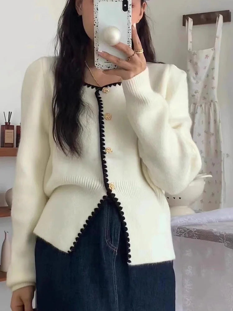 Bxoxo Sweet Chic Soft Cardigan Women Long Sleeve Fashion O Neck Knitted Jacket Fall Korean Casual Female Elegant Buttons Tops Cute New