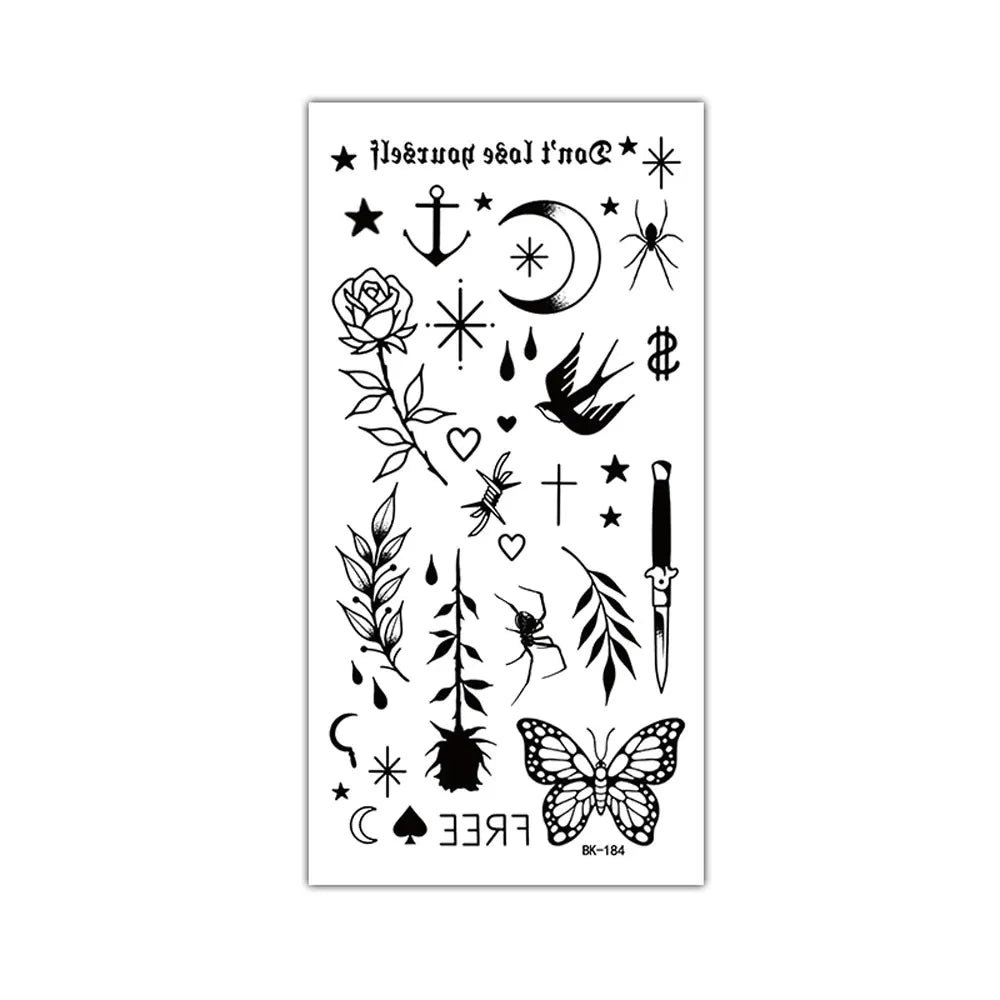 BXOXO Small Tattoo Stickers for Finger Flower Snake Moon Leaf Design Temporary Tattoos for Hand Body Decor Fake Tattoo for Women