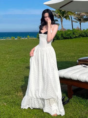 BXOXO Hollows Patchwork High Slits Dress Women Low-Neck Summer Trend Vacation Beach Party Skinny Elegant Temperament Vestidos