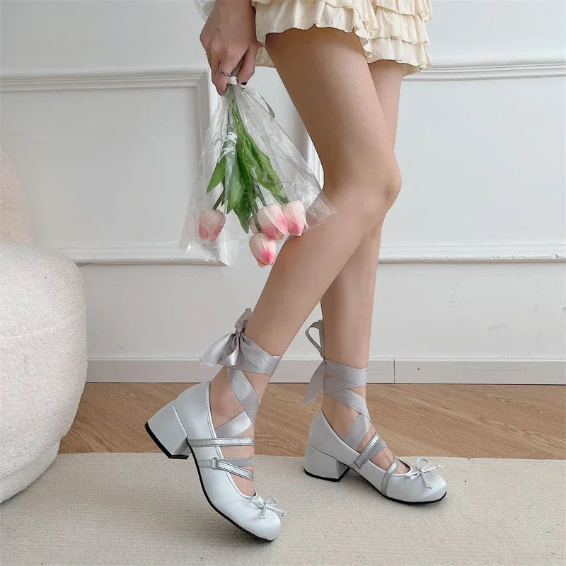 BXOXO Women's Shoes Mary Jane Women's High Heels Fashion Party Pumps Women Elegant Butterfly-knot Shallow Shoes Ladies