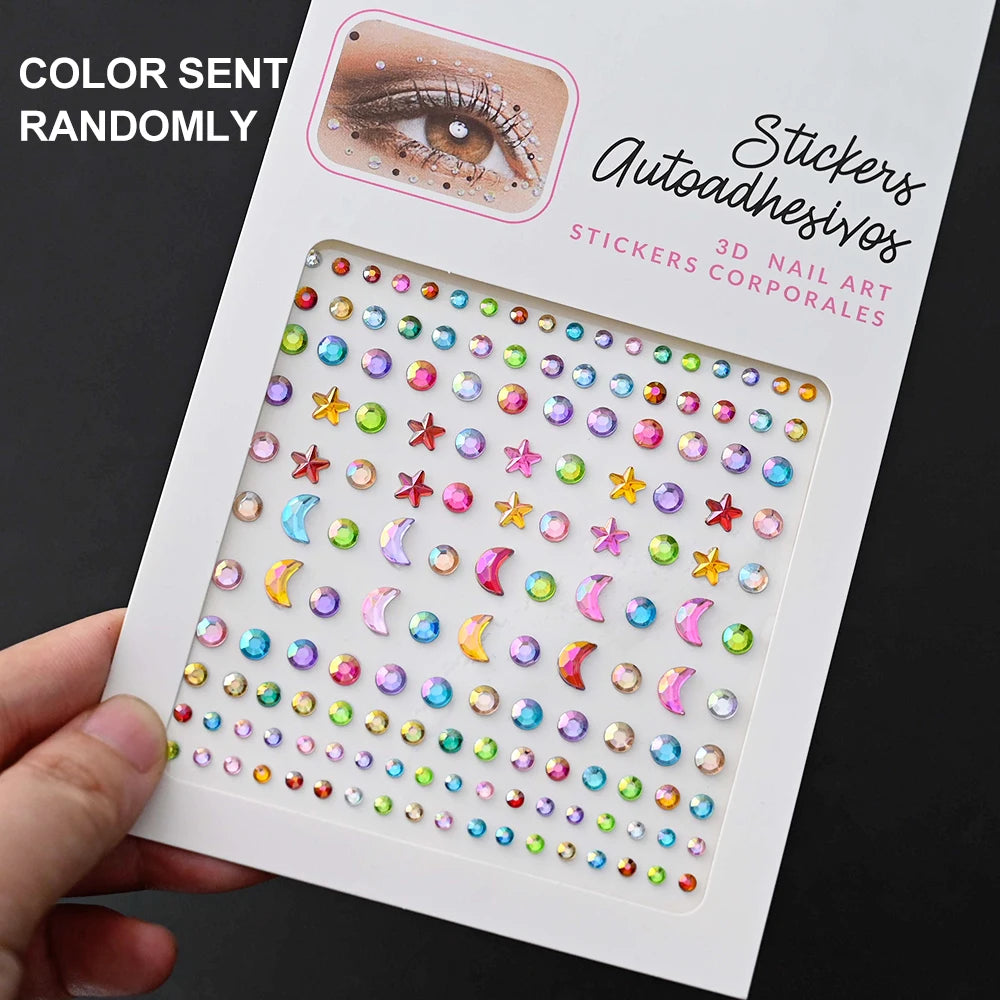 BXOXO 1Pcs Face Diamond Gem Sticker 5D Colorful Rhinestone Tattoo Eyeshadow Stickers fo Festival Nail Body Makeup Bling Jewel DIY Deco