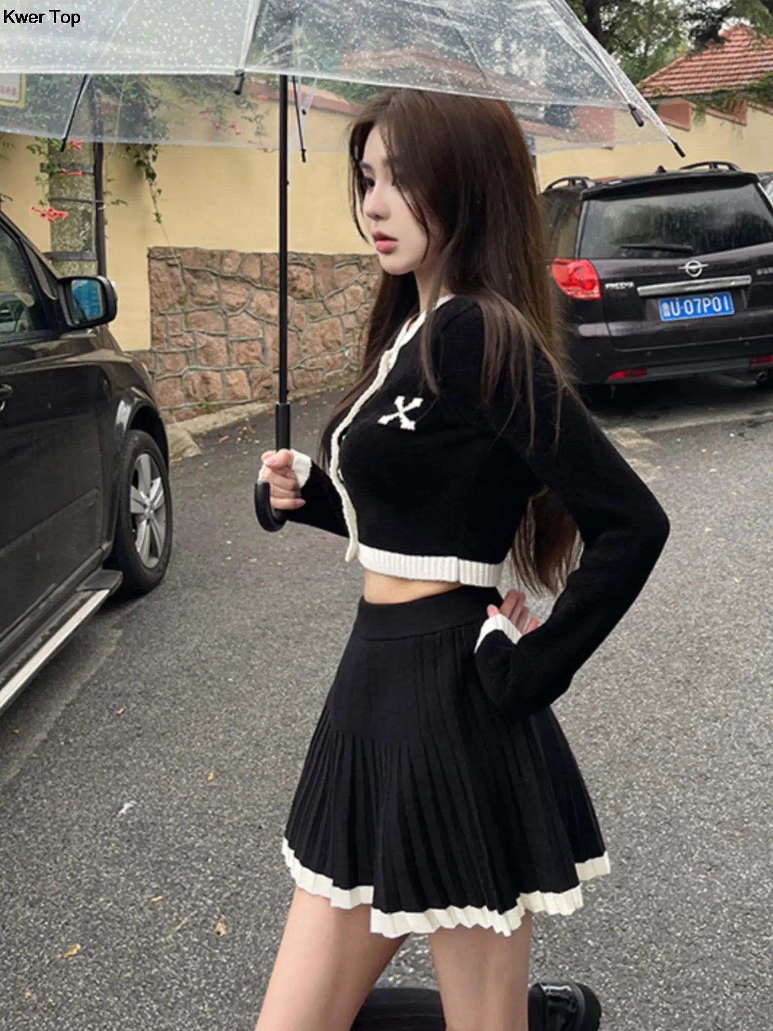 Bxoxo Autumn New Hight Waist Skirt 2 Piece Suit Korean Chic Patchwork Knitted Outfits Y2k Short Jumper Pleats Mini Skirt Set Women