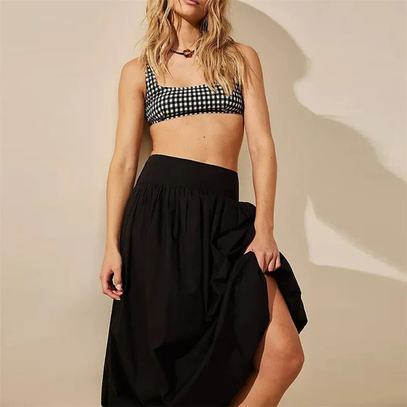 Bxoxo Skirts y2k Women Summer Elegant Solid Color High Waist Loose Fitting Long Bubble Skirt Office Ladies Skirts Streetwear