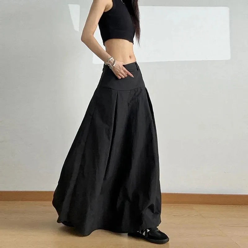 Bxoxo White High Waist Casual Midi Skirt Women Summer New Loose A Line Skirts Fashion Simple Basic Solid Quick Drying Skirt Mujer
