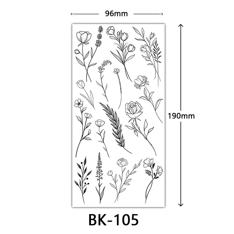 BXOXO Black Large Flower False Tattoo Sticker For Women Rose Peony Temporary DIY Water Transfer Tattoos Girls Hand back Body Art