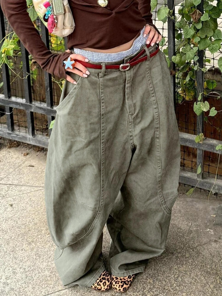 Bxoxo Y2K Vintage Women Cargo Pants Harajuku Oversized Wide Leg American Retro Pants Baggy Casual Summer Thin Trousers Gyaru