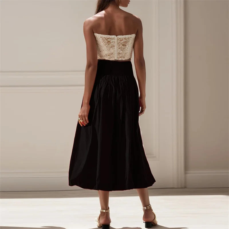 Bxoxo Skirts y2k Women Summer Elegant Solid Color High Waist Loose Fitting Long Bubble Skirt Office Ladies Skirts Streetwear