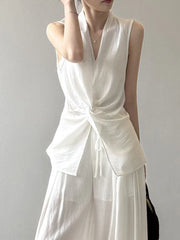 Bxoxo Vintage V Neck White Tanks Women Casual Streetwear Retro Slim Tanks Simple Retro Elegant Sleeveless Female Design Tops New