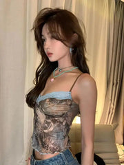 BXOXO Summer Vintage Top Sleeveless Tank Tops Women Y2k Retro Bralette Crop Top Streetwear Halter Top Party Korean Style Tee