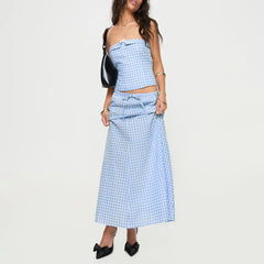 BXOXO Y2k Women's 2 Piece Outfits Summer Plaid Maxi Skirt Set Crop Tube Crop Tops and Flowy Hem Long Skirt Sets Aesthetic