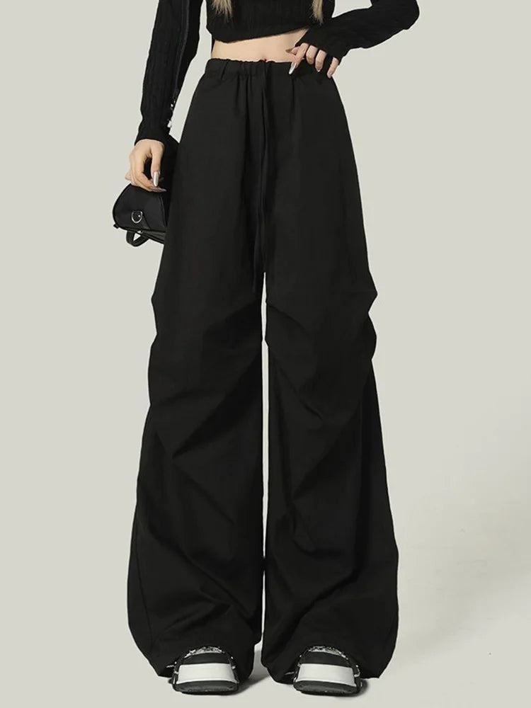 Bxoxo Black Y2K Streetwear Cargo Pant Women Vintage High Waist American Loose Trousers Hip Hop Retro Bf Wrinkles Paratrooper Pants New