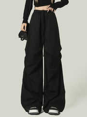 Bxoxo Black Y2K Streetwear Cargo Pant Women Vintage High Waist American Loose Trousers Hip Hop Retro Bf Wrinkles Paratrooper Pants New