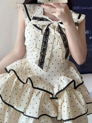 BXOXO Elegant Bow Women Dress Summer Preppy Style Sweet Print Dot Ladies Mini Dress Party Night Vestidos New