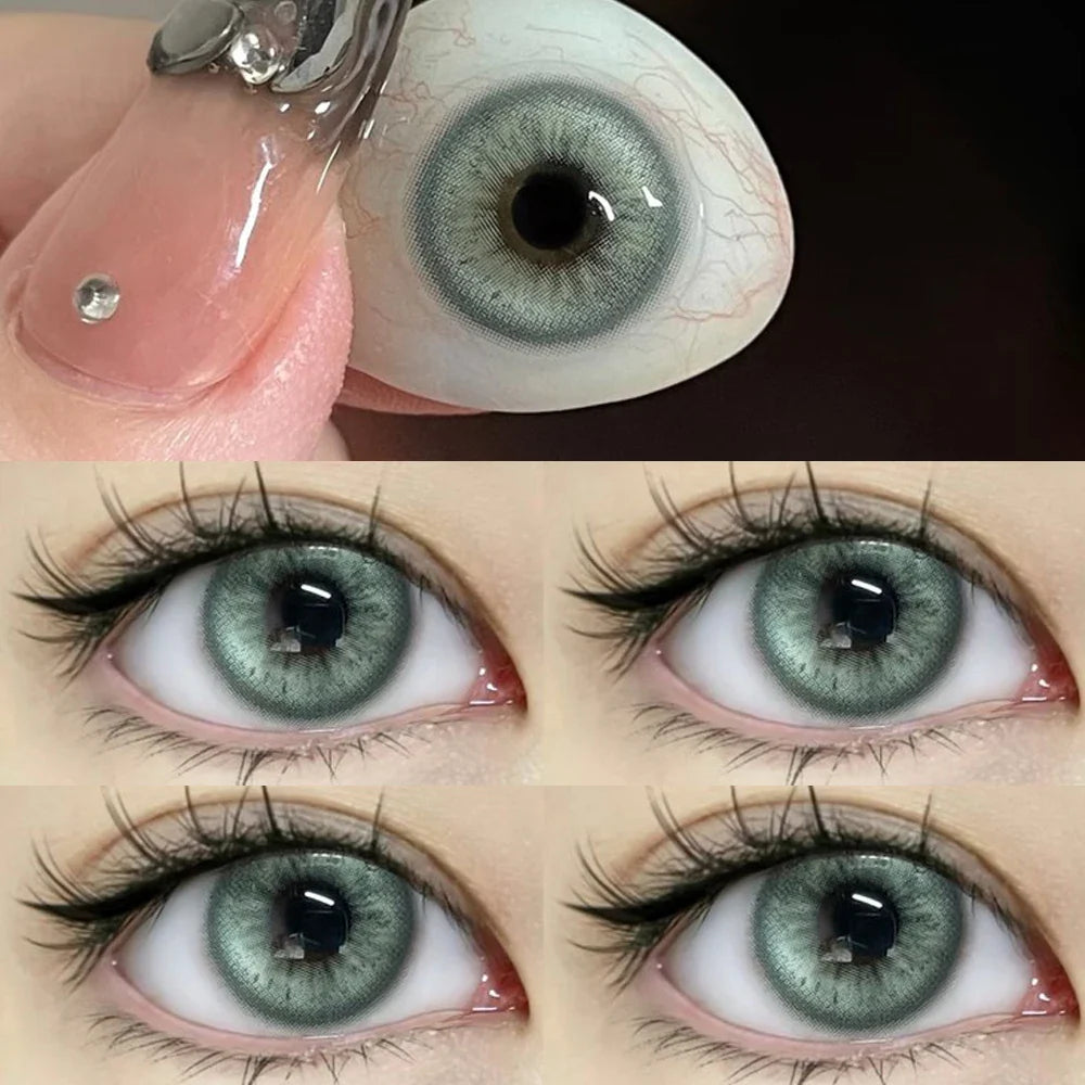 BXOXO 2Pieces Colored Contact Lenses Bueatiful Pupil Color Circle Lens Green Iris Prescription Yearly Natural Coloured Contacts
