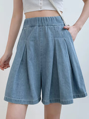 BXOXO S-5XL Summer Korean Fashion Blue Mini Denim Pleated Shorts Skirt Women High Waist A Line Short Pants Jeans Female