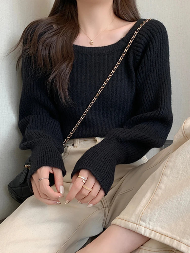 Bxoxo Autumn Winter Loose Women Sweaters Casual Soft Long Puff Sleeve Pullovers Jumpers Knitwear Basic Sweater For Women Tops