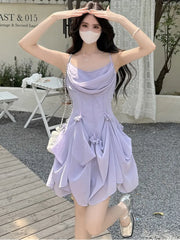 Bxoxo Summer Womens Fairycon Korean Floral Long Dresses New Fashion Slim Waist Spaghetti Strap Party Dress 2025 Holiday Vacation Robe