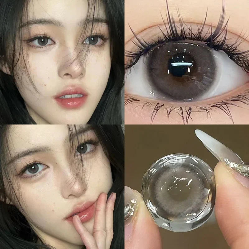 BXOXO 1Pair Myopia Colour Contacts Lenses Circular Natural Gray Blue Eye Lenses Beauty Pupil Black Eyes