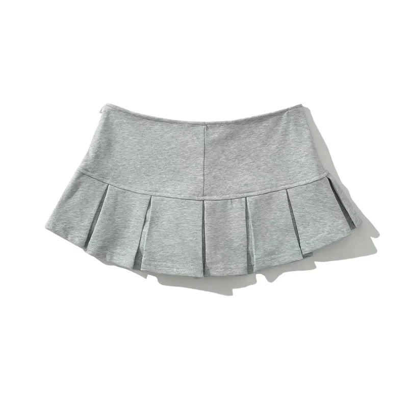 Bxoxo Terry Fabric Y2K Mini Skirt Women Low Waist Wide Pleat Light Grey Sexy Vintage A-line Pleated Skirt Casual Skort Summer
