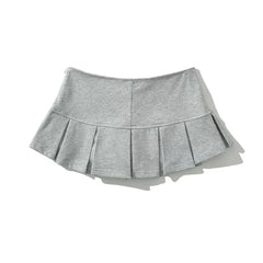 Bxoxo Terry Fabric Y2K Mini Skirt Women Low Waist Wide Pleat Light Grey Sexy Vintage A-line Pleated Skirt Casual Skort Summer