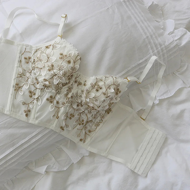 Bxoxo Three-dimensional embroidered bra sexy lace fish bone corset widened breasted with steel ring 2/1 half cup bralette underwear