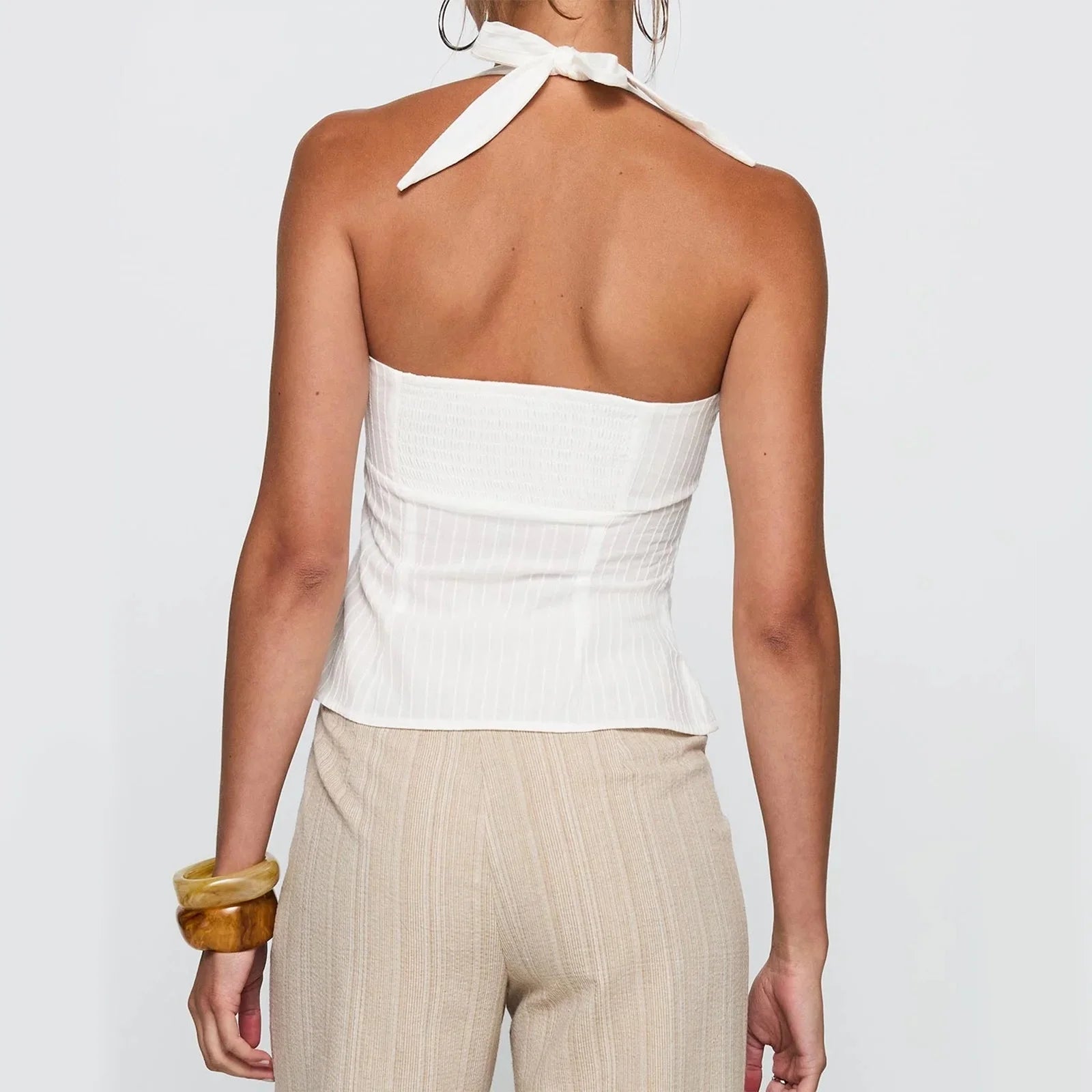 BXOXO Women Sexy Solid Slim Fit Sleeveless Tops Fashion Off Shoulder Backless Pleated Sling New Female Summer Beach Party Wear